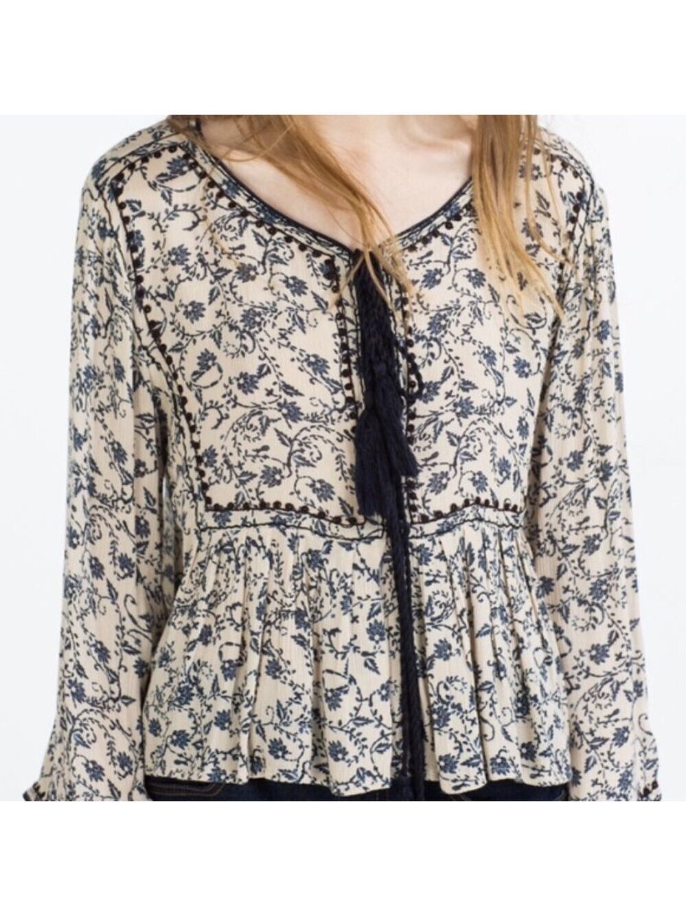 Zara Embroidered Tassel Top